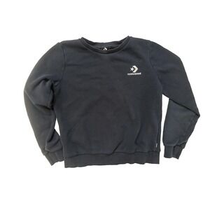 Converse Sweatshirt Mens Med Black Crewneck Logo Skater Streetwear Grunge